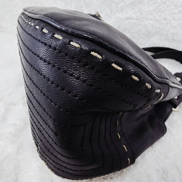 TALBOTS Black Smooth Leather Shoulder Bag Decorative Top Stitching Retro - Picture 7 of 15